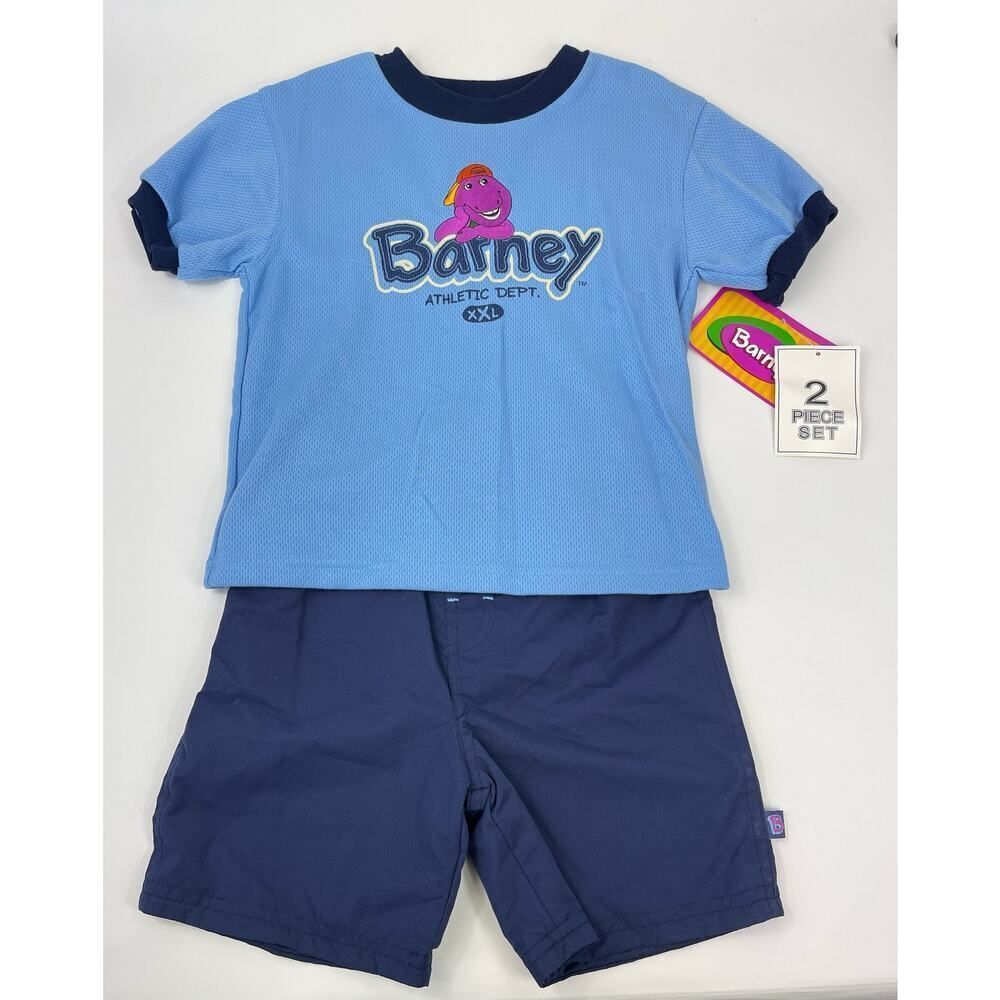 NWT 2002 Vintage Barney Kids Shirt and Shorts Set 4T Boy‎